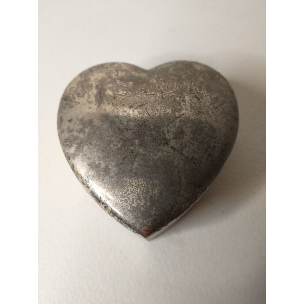 Heart Shaped Vintage Trinket Jewelry Box Silver Toned Red Lined